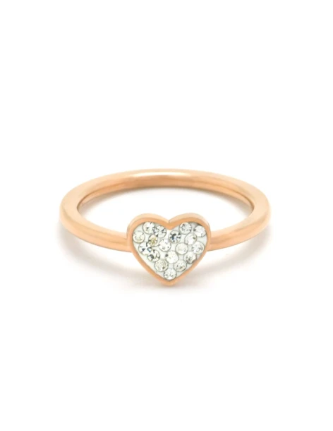 Bague avec cœur en acier avec zircon, or rose DALOR