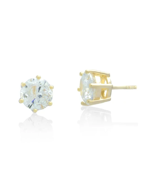 Boucles d'oreilles clous en argent 925, zircone, 7 mm, faites à la main, dorées DENVEL