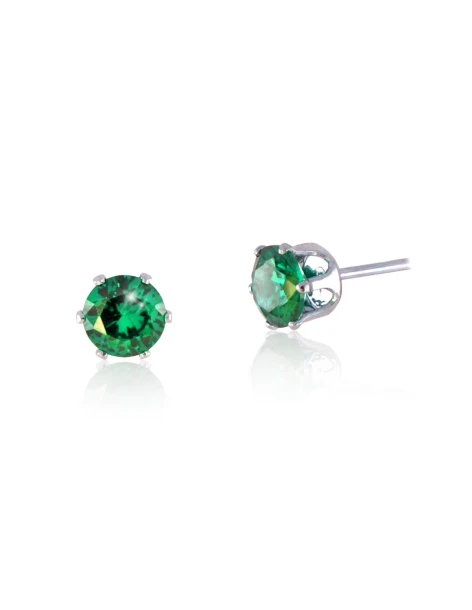 Puces d'oreilles avec zircone verte de 5 mm en acier inoxydable argenté EXINA