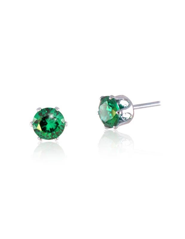 Puces d'oreilles avec zircone verte de 5 mm en acier inoxydable argenté EXINA