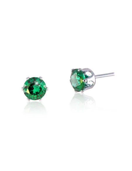 Pendientes de botón con circonita verde de 5 mm de acero inoxidable plateado EXINA