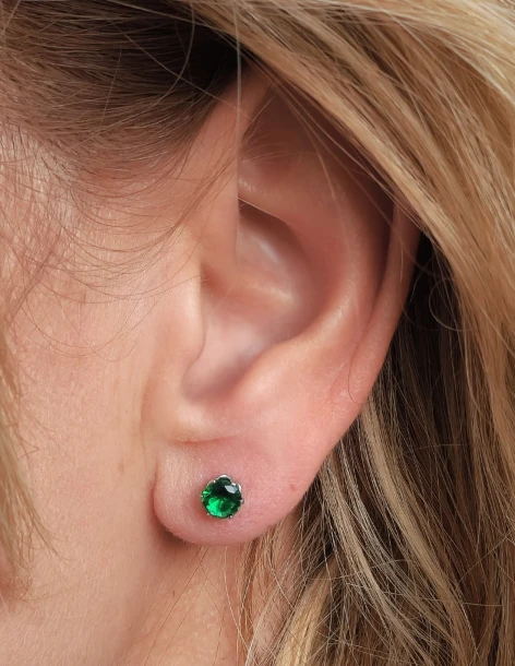 Κnopoorbellen met groene zirkonia 5 mm van zilverkleurig roestvrij roestvrij roestvrij rvs EXINA 2