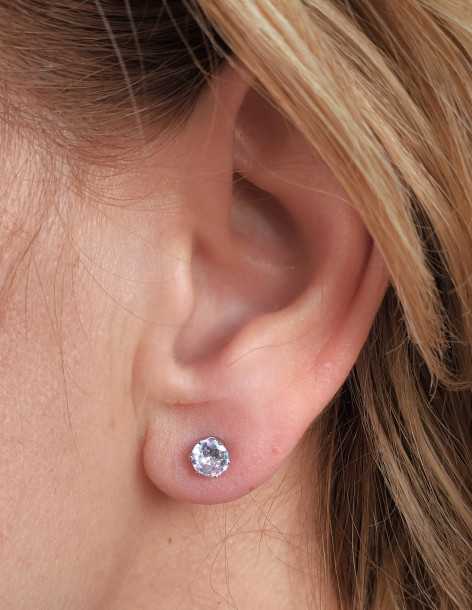 Oorknopjes met transparante zirkonia van 5 mm van zilverkleurig roestvrij roestvrij roestvrij rvs EXINA 2