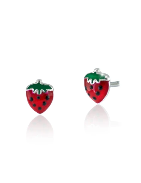 Puces d'oreilles pour enfants Fraise en argent 925 doré FRAOULA
