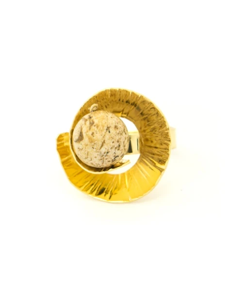 Handgemaakte bronzen ring met mineraalsteen goud MERI