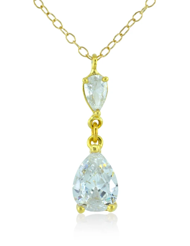 Colier cu zircon mare din argint 925 aurit PASIRA