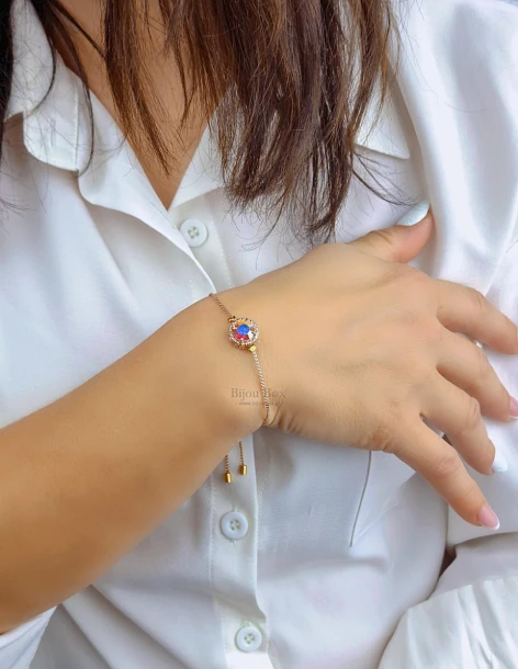 Armband met zirkonen van roségoudkleurig messing NARIDA 2