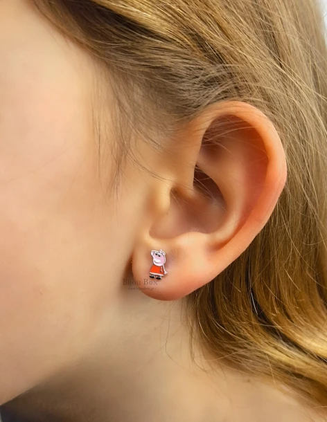 Boucles d'oreilles puces pour enfants PEPPA PIG® en argent 925 2