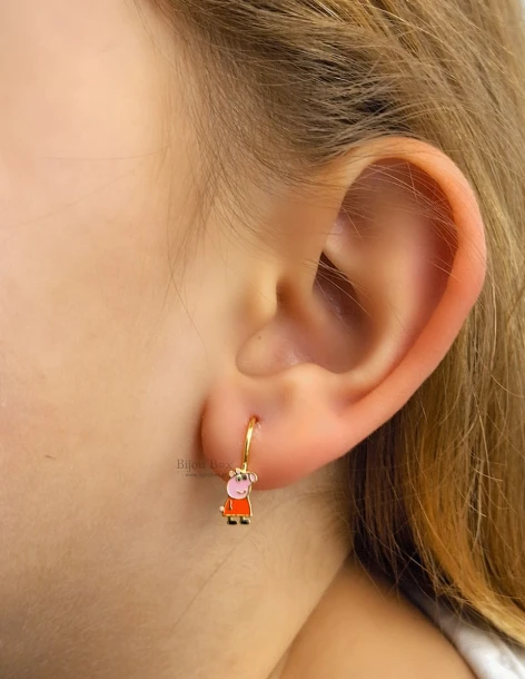 Boucles d'oreilles pour enfants PEPPA PIG® en argent 925 doré 2