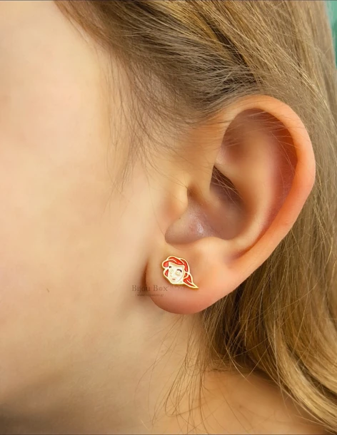 Boucles d'oreilles pour enfants Ariel la petite sirène en argent 925 doré 2