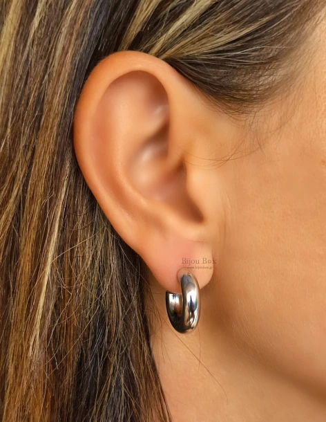 Boucles d'oreilles créoles en acier 20mm argenté HEGEL 2