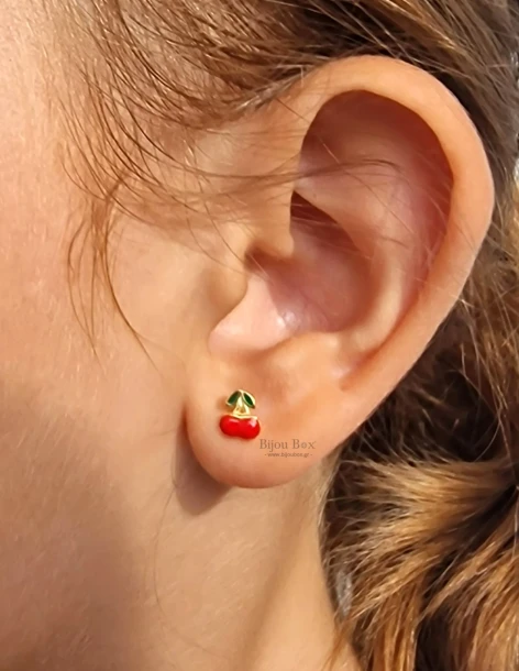 Boucles d'oreilles puces pour Filles en argent 925 doré CERISE 2