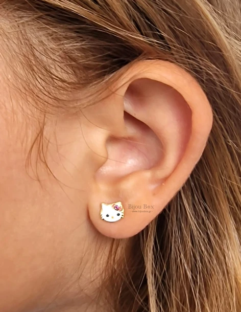 Kinderknopoorbellen voor meisjes van 925 zilver verguld HELLO KITTY® 2