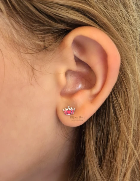 Boucles d'oreilles puces pour enfants Couronne en argent 925 BESSIA 2