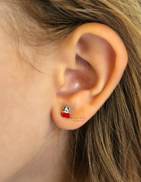 Boucles d'oreilles pour enfants en argent clous cerises rouges argent 925 CERISES 2