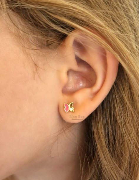 Boucles d'oreilles puces pour Filles en argent 925 doré papillon TITU 2