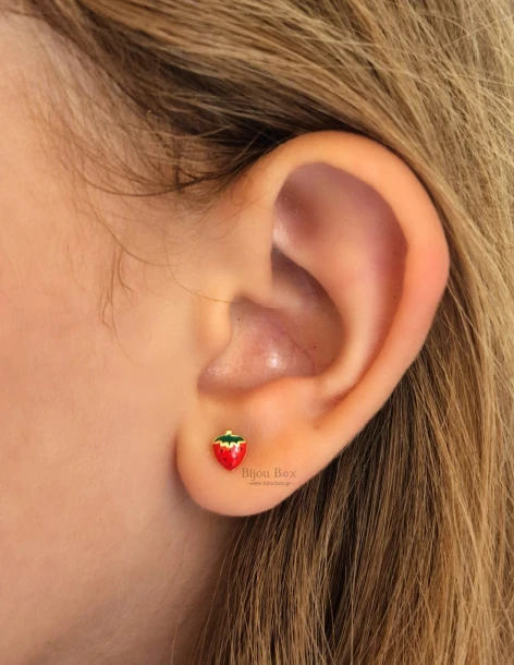 Puces d'oreilles pour enfants Fraise en argent 925 doré FRAOULA 2