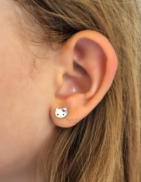 Cercei pentru copii tip șurub pentru fete din argint 925 HELLO KITTY® 2