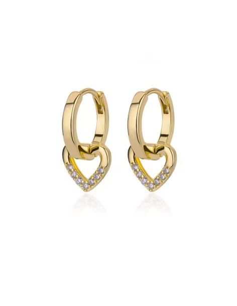Boucles d’oreilles créoles avec cœur et zircon 14 mm en Acier inoxydabledoré PULS
