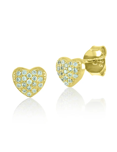 Boucles d'oreilles puces cœur avec zircons en argent 925 doré LARIVI
