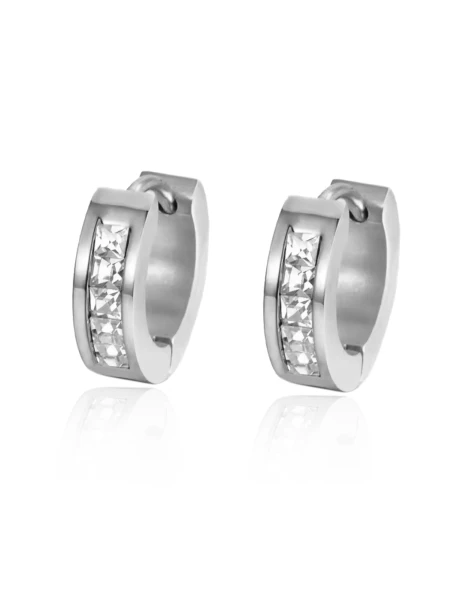 Boucles d'oreilles créoles en acier argenté avec zircone transparente ALOI