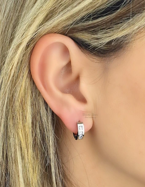 Boucles d'oreilles créoles en acier argenté avec zircone transparente ALOI 2
