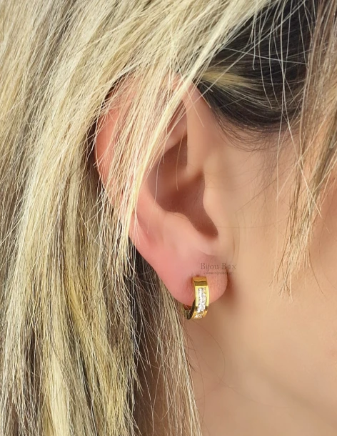 Cercei tip cerc cu zircon transparent din oțel inoxidabil auriu ALOI 2