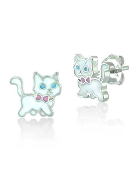 Boucles d'oreilles pour enfants Chat en argent 925 BIBBI