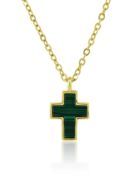 Colier cu cruce verde din argint 925 aurit SAIN