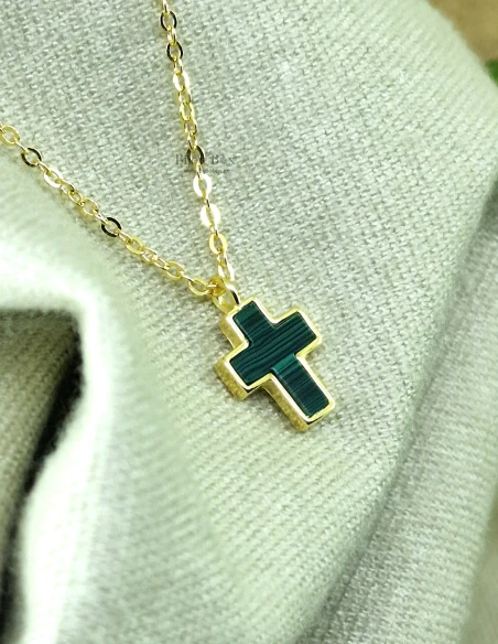Colier cu cruce verde din argint 925 aurit SAIN
