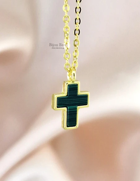 Colier cu cruce verde din argint 925 aurit SAIN