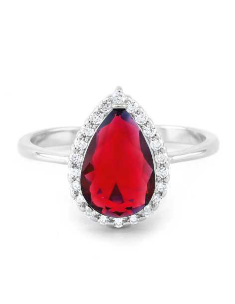 Bague solitaire en argent 925 avec zircon rouge KALAR
