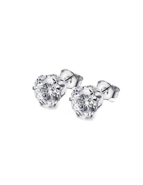 Boucles d'oreilles clous avec zircone transparente de 5 mm en acier inoxydable argenté EXINA