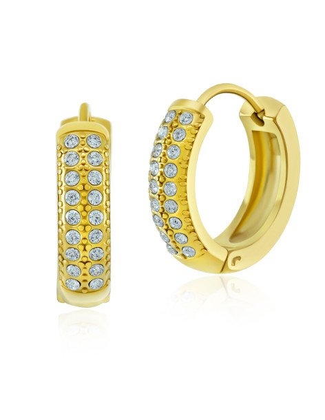 Petites boucles d'oreilles créoles en acier doré 20 mm avec zircon AURA