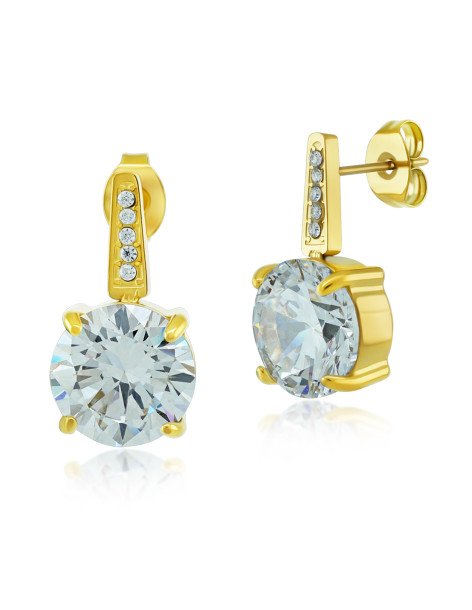 Boucles d'oreilles pendantes avec zircone transparente en acier doré FIAMMA