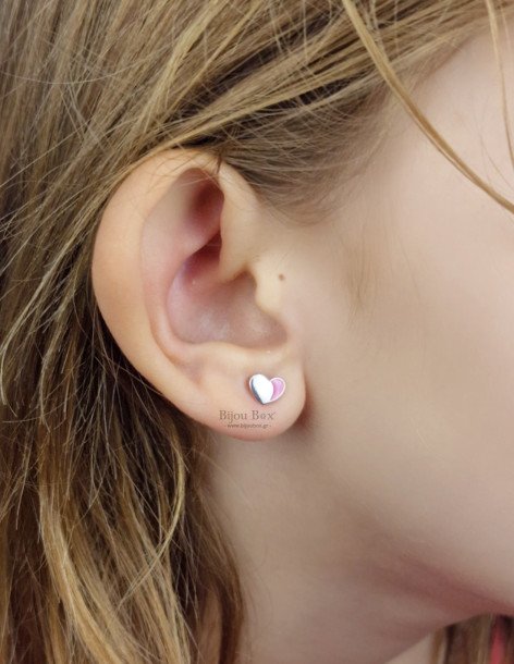 Boucles d'oreilles puces pour Filles en argent 925 cœur TRAIO 2