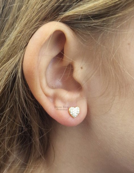 Boucles d'oreilles puces cœur avec zircons en argent 925 doré LARIVI 2