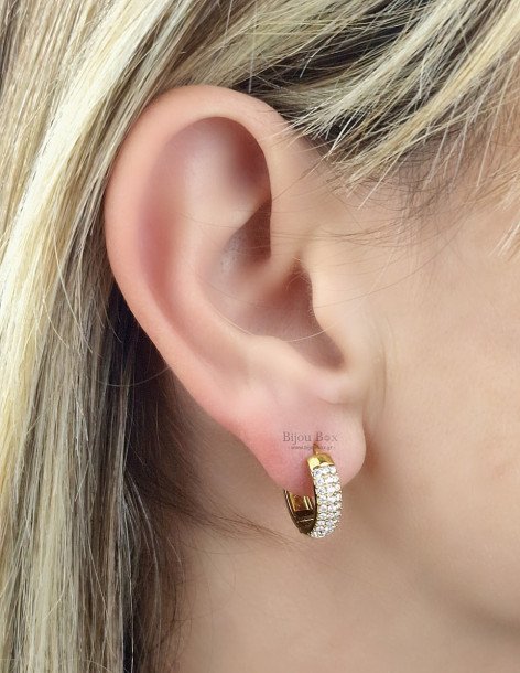 Petites créoles en acier 17mm dorées avec zircone ARINA 2