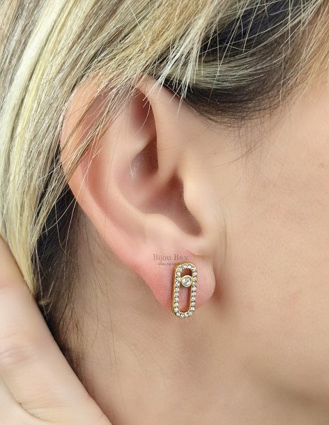 Puces d'oreilles en acier doré avec zircone transparente ALENA 2