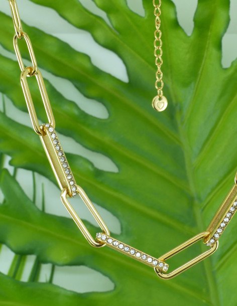 Sieradenset Chunky armband en ketting met zirkonia van goudkleurig staal MIRELA 2