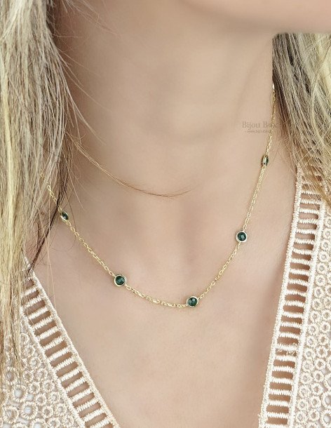 Sieradenset armband en ketting met groene zirkonen van 925 zilver goud CURVILA 2