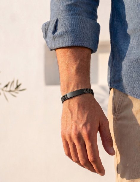 ID bracelet in stainless steel 10mm black ROTA 2