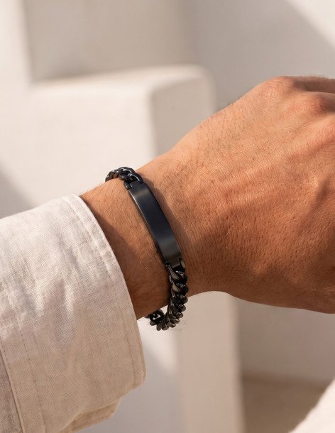 ID bracelet in stainless steel black 9mm LOUIS 2